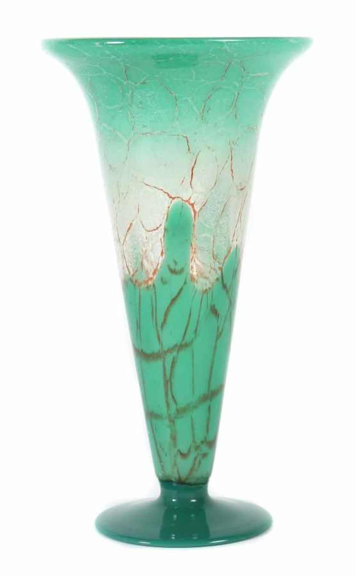 Ikora-VaseWMF, Geislingen, um 1930, farbloses Glas, mundgeblasen, Zwischenschichtdekor
