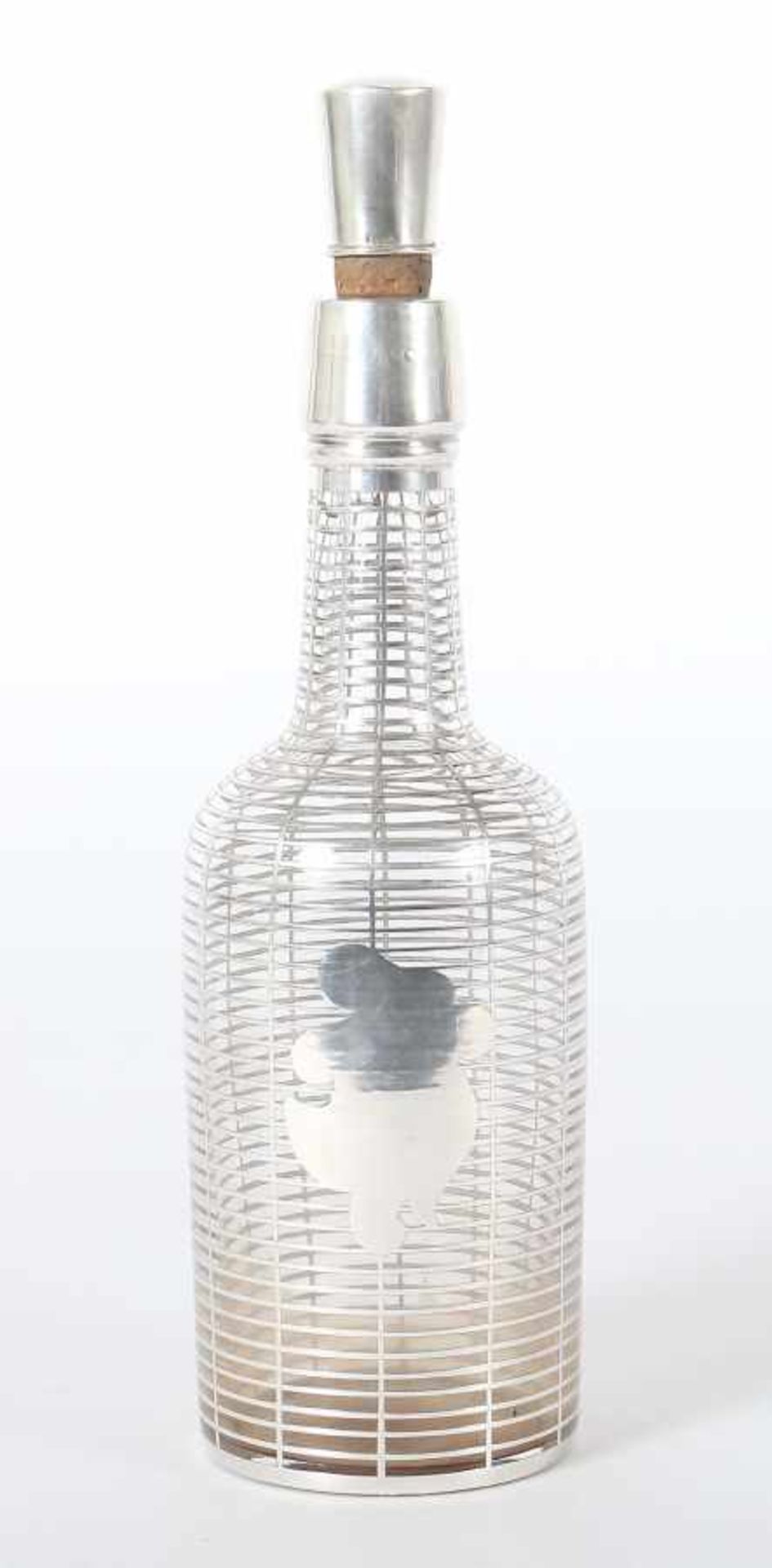 Likörflaschedeutsch, 19./20. Jh., farbloses Glas, gepresst, zylindrische Flaschenform mit
