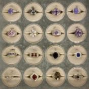 LOT 16 SILBERRINGE teils mit Edelsteinen A LOT OF 16 SILVER RING partly with gemstones