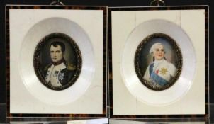 2 MINIATUREN Napoleon Bonaparte und Louis XV. Fossiles Elfenbein 2 MINIATURES Napoleon Bonaparte and