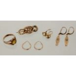 LOT 5 TEILE JUGENDSTILSCHMUCK 585/000 Roségold. Brutto ca. 13,9g A LOT OF 5 ART NOUVEAU JEWELLERY