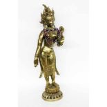 BODHISATTVA Statue der budddhistischen Göttin. Bronze, vergoldet. H.81cm A BODHISATTVA Statue of