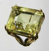 DAMENRING MIT GROSSEM CITRIN 585/000 Gelbgold 26x23x19mm. Brutto ca. 33,5g, Gr. 64 A LADIES RING