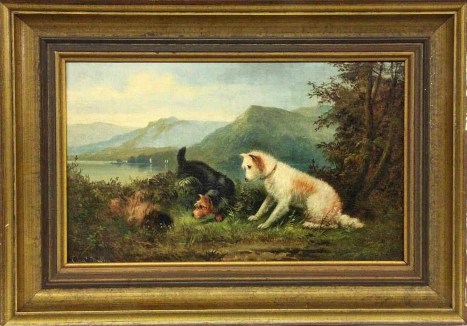 DUDLEY, CHARLES Englischer Tiermaler um 1900 2 Terrier vor einem Fuchsbau. Öl/Lwd., signiert.