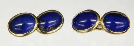 PAAR MANSCHETTENKNÖPFE 585/000 Gelbgold mit Lapislazuli. Brutto ca. 8,8g A PAIR OF CUFF LINKS 585/