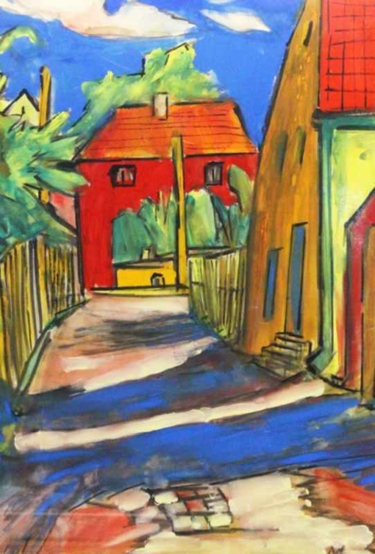 MILLER, JOSEF GEORG Augsburg 1905 - 1983 Kallmünz Expressiv gemalte Dorfstraße mit Häusern.