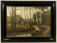 ENTENMANN, J. 19./20.Jh. Flußlandschaft mit Schafherde. Öl/Lwd., signiert. 51x72cm, Ra. ENTENMANN,