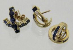 3 PAAR CREOLEN 585/000 Gelbgold mit Saphiren. Brutto ca. 7,5g 3 PAIRS OF CREOLE EARRINGS 585/000