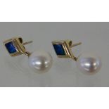 PAAR OHRSTECKER MIT PERLEN UND OPALEN 585/000 Gelbgold A PAIR OF STUD EARRINGS WITH PEARLS AND OPALS