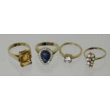 4 DAMENRINGE 333/000 Gelbgold mit div. Edelsteinen. Brutto ca. 15g 4 LADIES RINGS 333/000 yellow