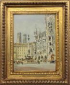 NEUMAYER, WILHELM München 1912 - 1991 Belebter Marienplatz in München. Öl/Holz, signiert. 40x30cm,