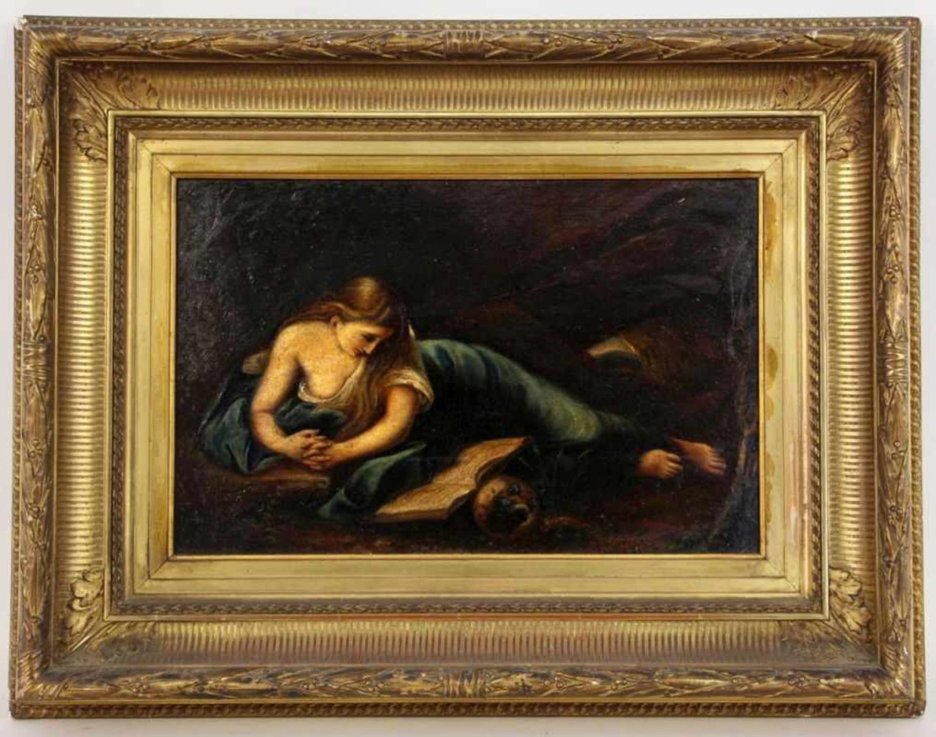 DAMIENS, CH. 1882 Büßende Magdalena. Kopie nach Pompeo Girolamo Batoni (1708-1787). Öl/Holz,