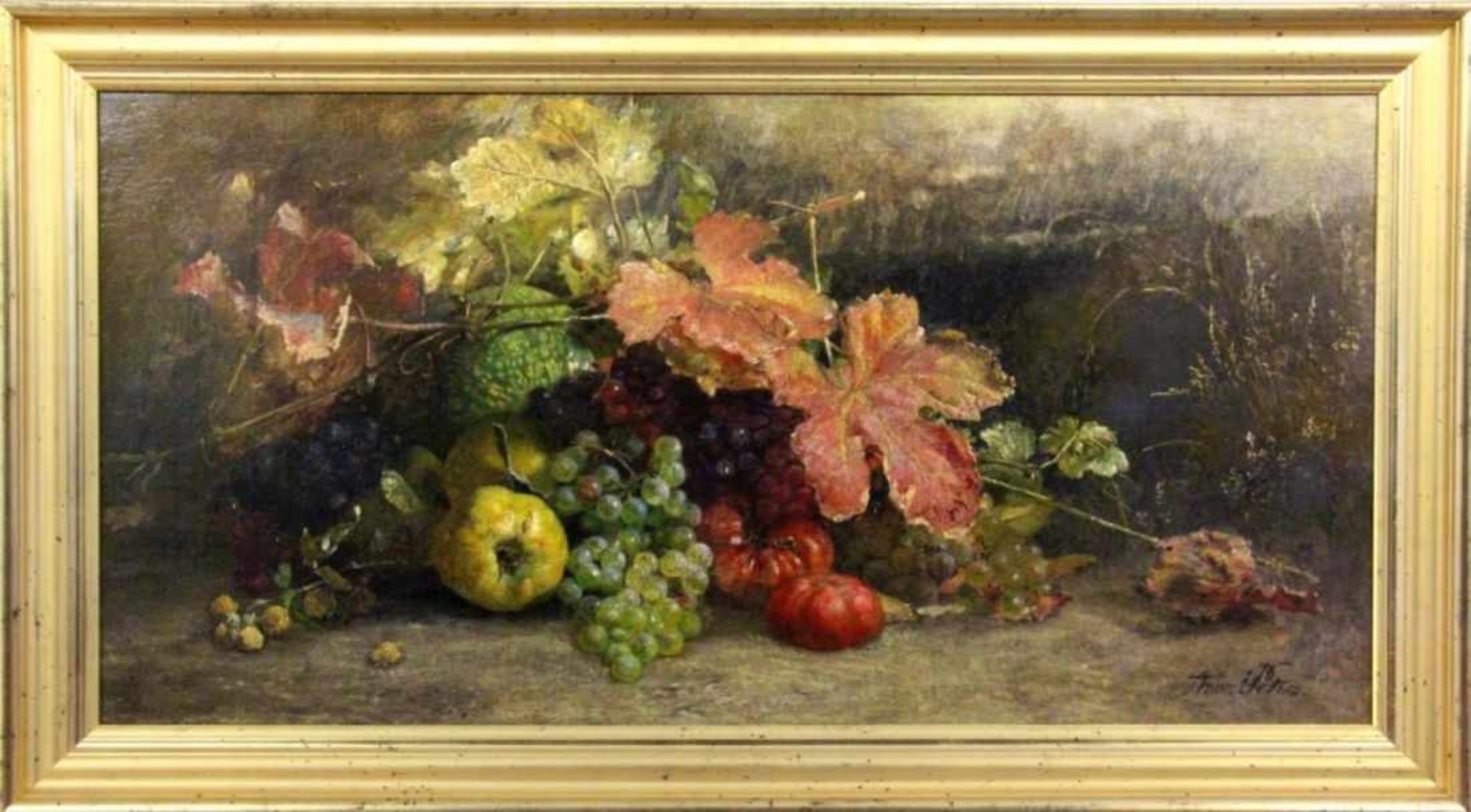 PETERS, ANNA Mannheim 1843 - 1926 Stuttgart Stillleben mit Früchten. Öl/Lwd., signiert. 100x50cm, - Image 2 of 2