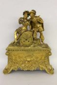 FIGUREN PENDULE Frankreich um 1840 Bronze vergoldet mit amerikanischem Indianer und Pilger.