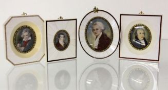 VIER MINIATUREN auf fosssilem Elfenbein. Portraits von Komponisten FOUR MINIATURES on fossil