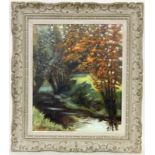 MERLET Frankreich, 20.Jh. Herbstliche Flußlandschaft. Öl/Holz, signiert. 55x46cm, Ra. MERLET France,