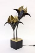 DESIGNER TISCHLAMPE Messing, teils bronziert in Form einer stilisierten Topfpflanze. H.60cm A