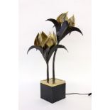 DESIGNER TISCHLAMPE Messing, teils bronziert in Form einer stilisierten Topfpflanze. H.60cm A