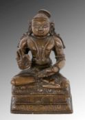 BUDDHA Indien Auf Lotusthron sitzender Buddha in meditierender Haltung. Bronze. H.8cm BUDDHA India