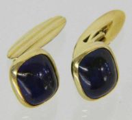 PAAR MANSCHETTENKNÖPFE 585/000 Gelbgold mit Lapislazuli. Brutto ca. 8,7g A PAIR OF CUFFLINKS 585/000