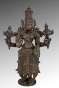 VISHNU Süd-Indien Bronze. Stehende Figur der Göttin Lakshmi. H.45cm LAKSHMI India Bronze. Standing