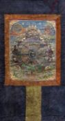 THANGKA Tibet Vielfigurige Seidenmalerei mit buddhistischer Darstellung. Bildmaß 44x34cm.