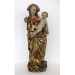 MADONNA MIT KIND Barockstil Holz, geschnitzt und farbig gefaßt. H.67cm MADONNA WITH CHILD Baroque