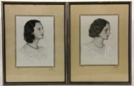 RUF, CARL um 1930 Paar Damenportraits. Mischtechnik auf Papier, je auf Unterlagenkarton