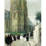 HERVÉ, JULES RENÉ Langres 1887 - 1981 Paris Église de Ravenel (Oise). Personen beim Kirchgang. Öl/
