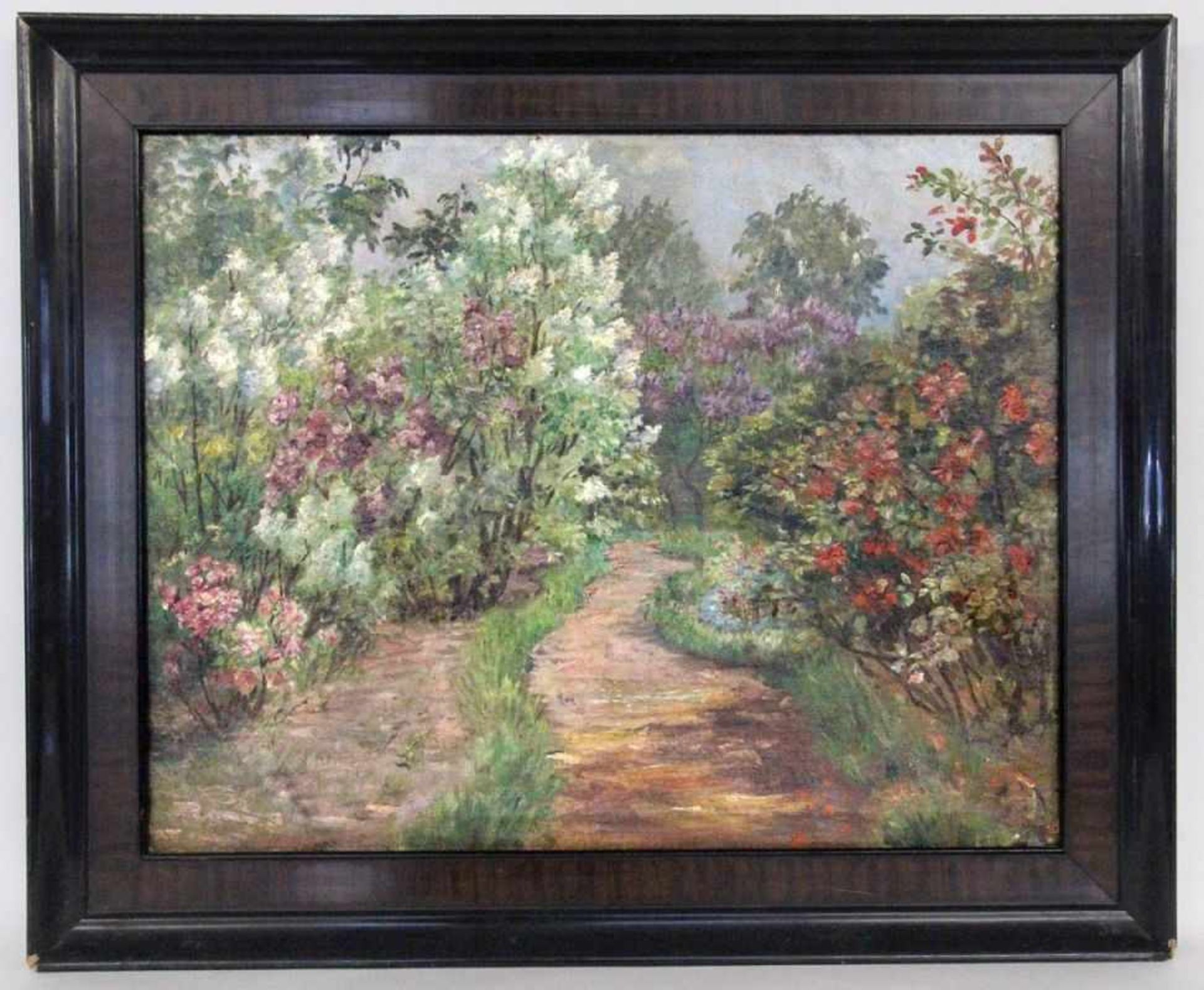 IMPRESSIONIST Frankreich um 1900 Blühende Gartenlandschaft. Öl/Lwd., 51x63,5cm, Ra. Kleine