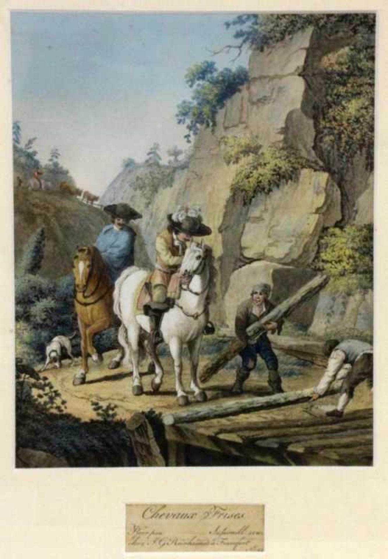 PFORR, JOHANN GEORG Ulfen 1745 - 1798 Frankfurt/M. "Chevaux Frises" (Spanische Reiter). Kolorierte