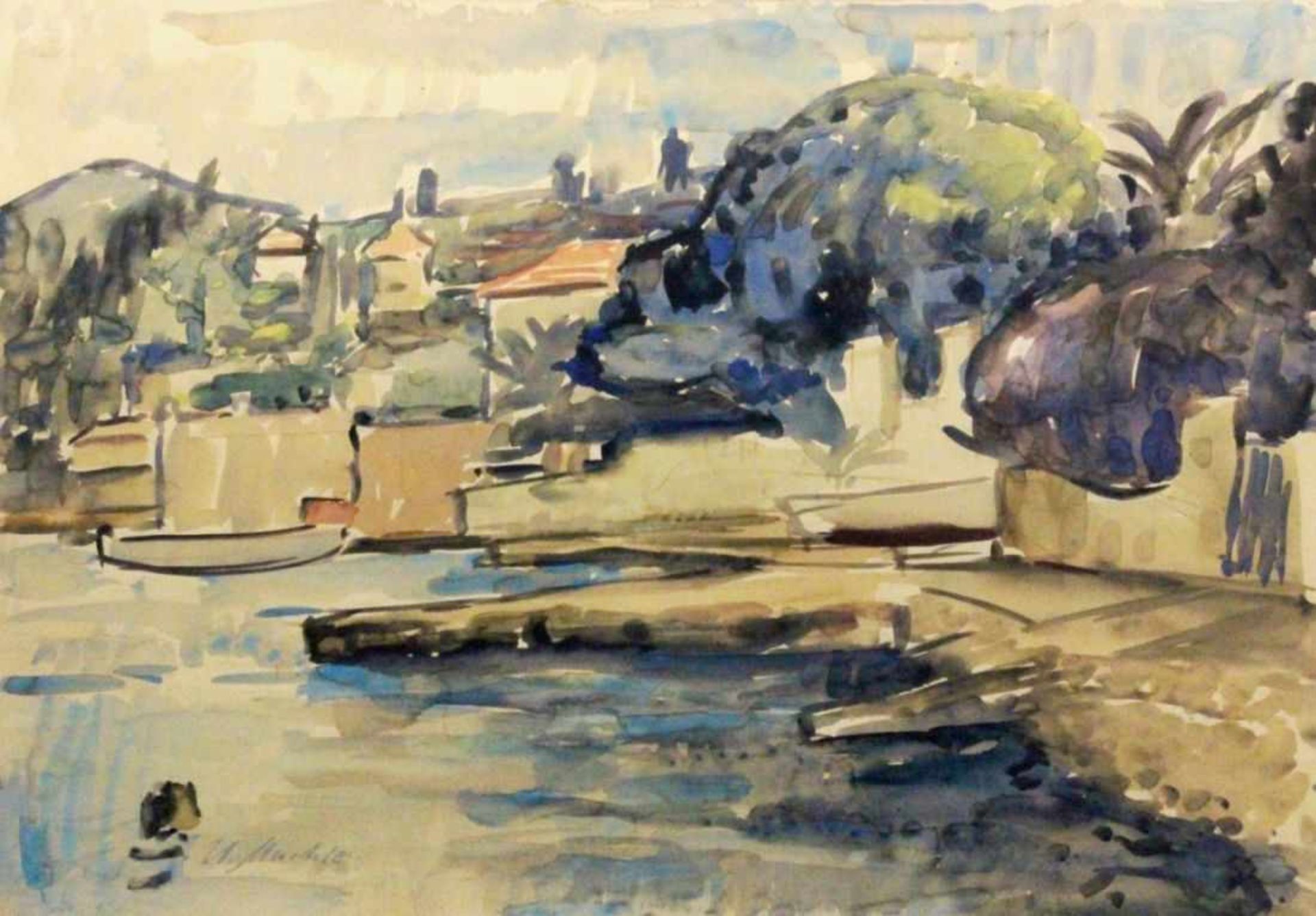 MÜHLE, HELMUT Stuttgart 1902 - 1991 "An der Adria". Aquarell, signiert. Verso betitelt. 43x61,5cm,