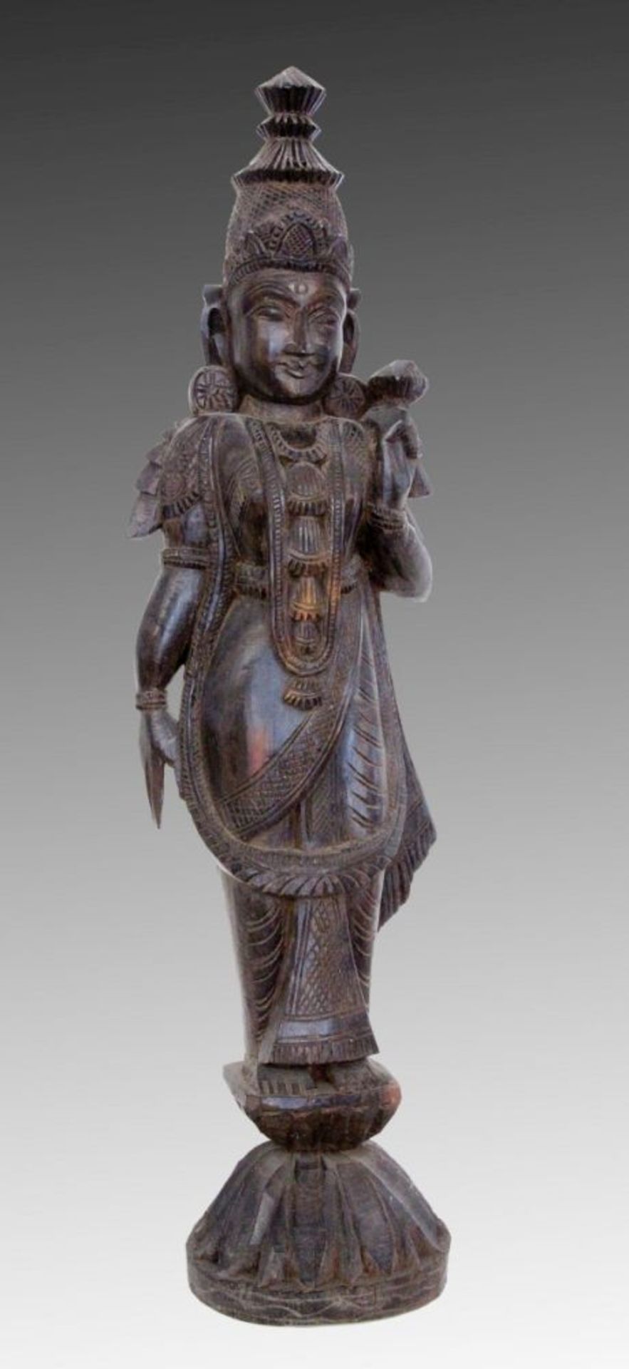 SHIVA Indien Stehender Gott Shiva auf Lotussockel. Ebenholz, geschnitzt. H.64cm. Altersspuren