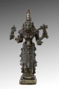 VIERARMIGE GÖTTIN DURGA Indien Bronze, H.18cm FOUR ARMED GODDESS DURGA India Bronze, 18 cm high