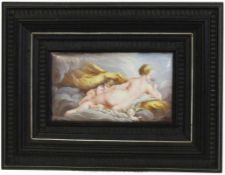 PORZELLANMINIATUR Frankreich 1863 Liegende Venus mit Amor. Feinste Malerei auf Porzellanplatte.