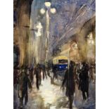 MAIOROV Russischer Maler um 1960 Nächtliche Straßenszene mit Personen. 30,5x23,5cm, Ra. MAIOROV