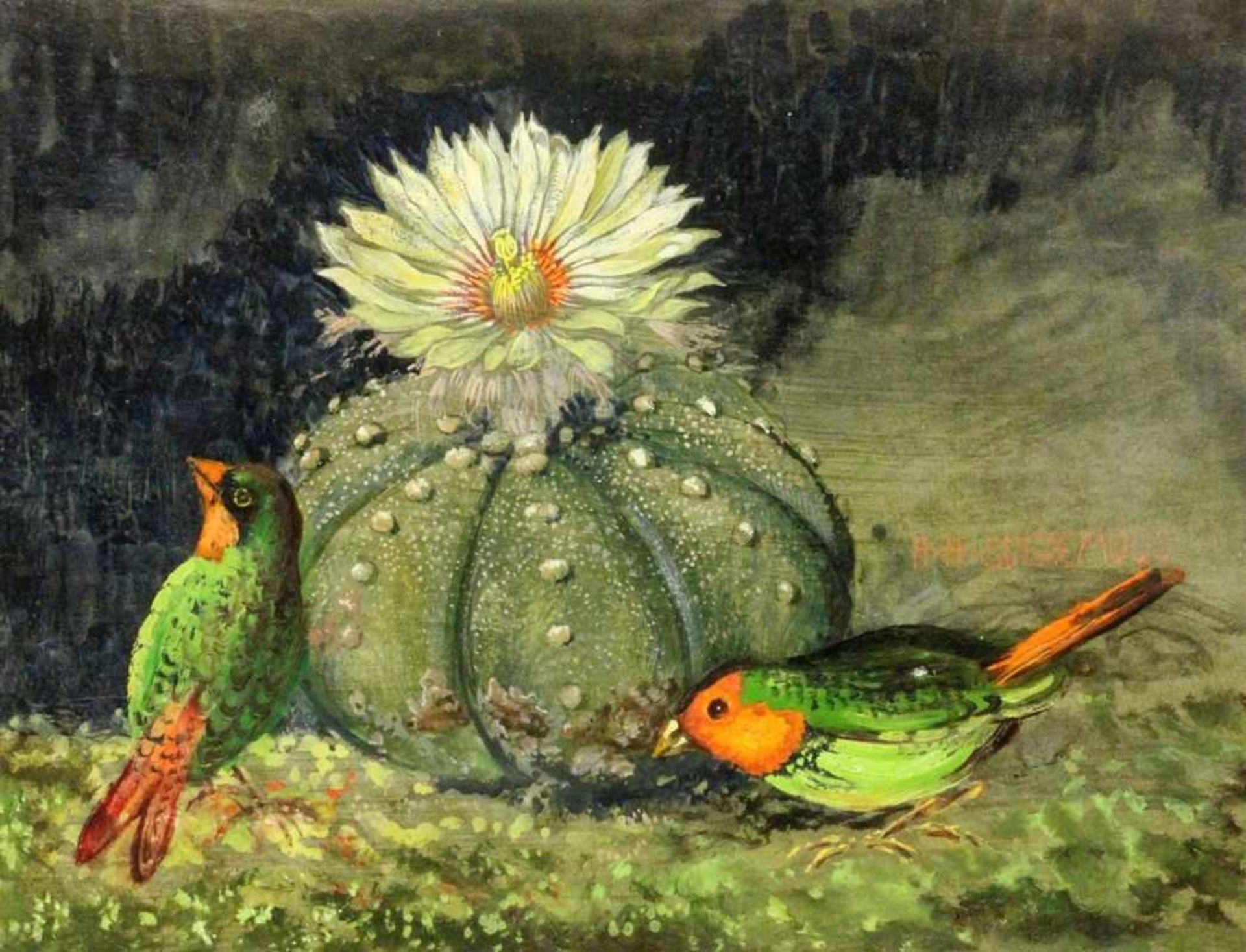 HUBER-SULZEMOOS, HANS Sulzemoos 1873 - 1951 München Zwei Vögel an blühender Frucht. Öl/Papier auf