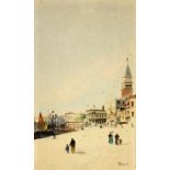 BIONDETTI, ANDREA 1851 - 1946 Promenade vor den Dogenpalast in Venedig. Aquarell, signiert. 29x17cm,