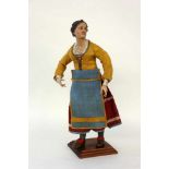 NEAPOLITANISCHE KRIPPENFIGUR um 1780 Frau in Trachtenkleid. Terrakottakopf mit Glasaugen. Körper,