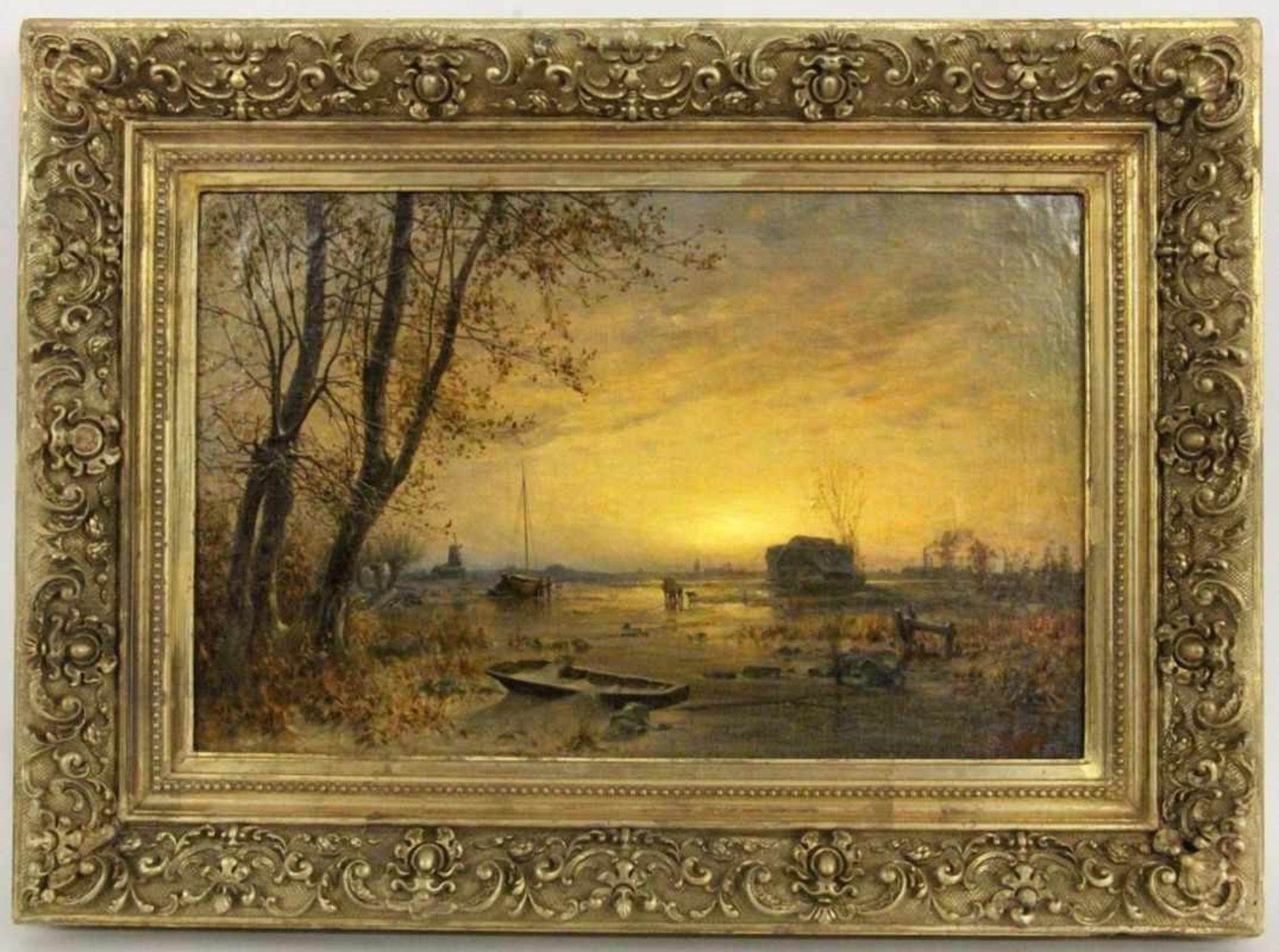 ESCHKE, HERMANN Berlin 1823 - 1900 Eislandschaft im Abendlicht. Öl/Lwd., signiert. 62x47cm, Ra.