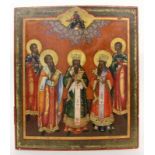 IKONE Zentral-Russland, Mitte 19.Jh. Fünf Heilige mit segnendem Christus. 44,7x39,1cm. Min. rest.