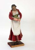 NEAPOLITANISCHE KRIPPENFIGUR um 1780 Frau in rotem Kleid mit Schürze. Terrakottakopf mit