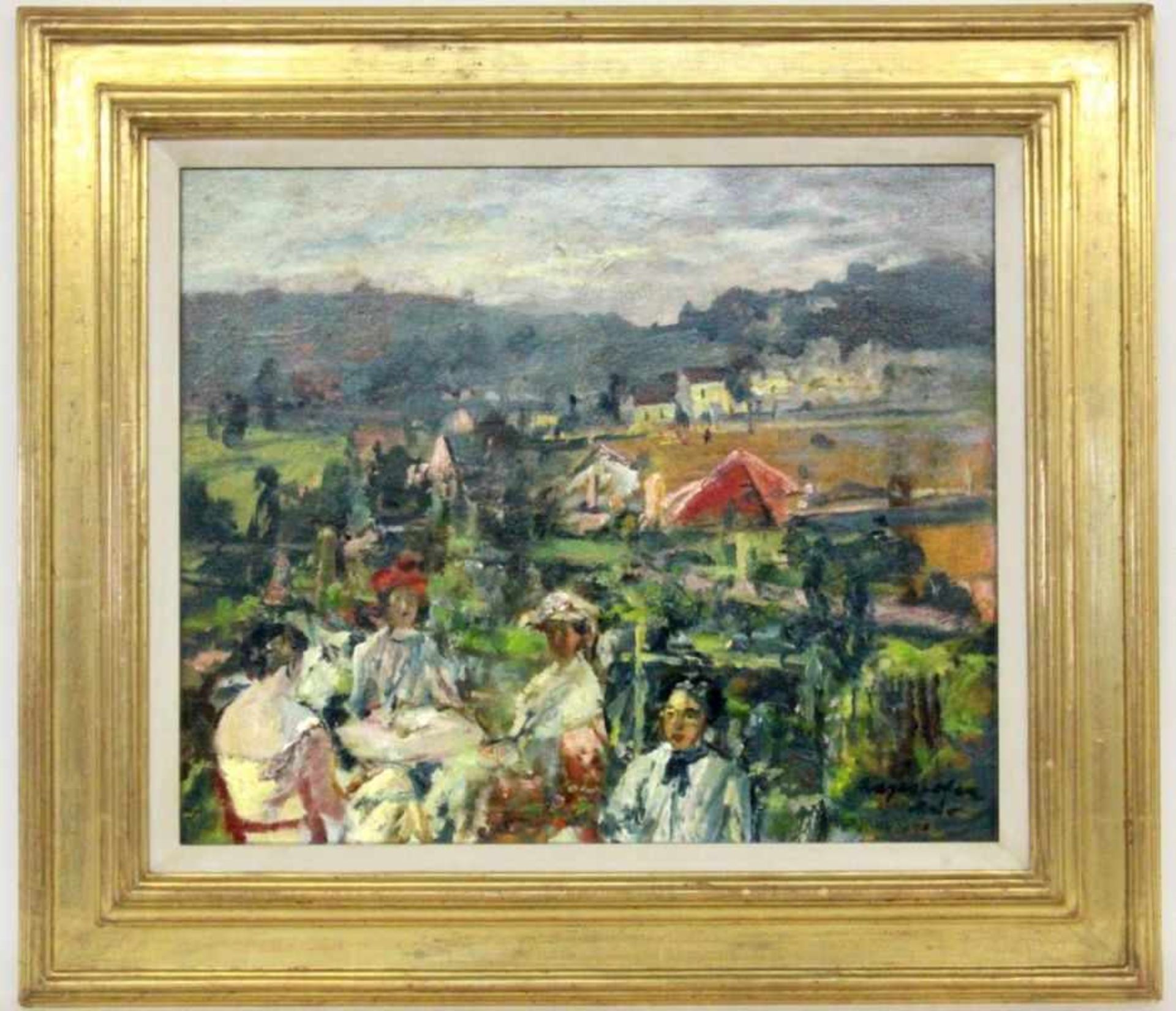 MAYRSHOFER, MAX München 1875 - 1950 "Im Vorgarten" (Originaltitel). Öl/Lwd., signiert und Verso