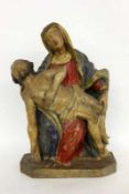 PIETA Wohl Rheinland, 16.Jh. Holz, geschnitzt und farbig gefaßt. Rückseitig gehöhlt, Sockel ergänzt.