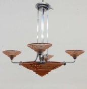 ART DECO DECKENLAMPE Frankreich, 1920er Jahre Verchromtes Metallgestell mit 4 Leuchterarmen.