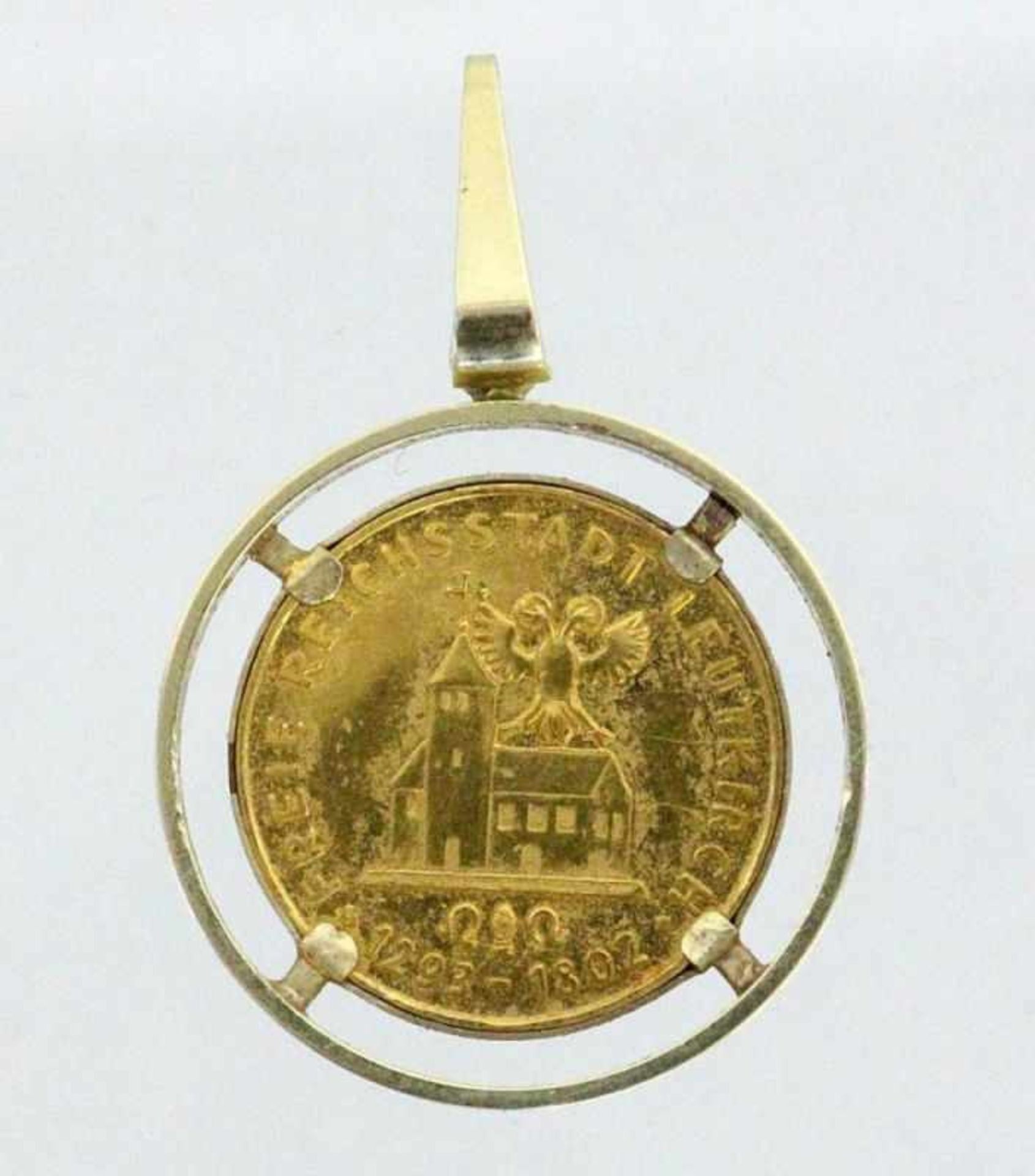 GEDENKMEDAILLE "LEUTKIRCH" 986/000 Gelbgold. Fassung 585/000 Gelbgold. Brutto ca. 8,53g A