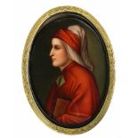 PORZELLANMINIATUR 19.Jh. Bildnis einer Dame im Stil der italienischen Renaissance. Feine Malerei auf