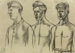 HUBBUCH, KARL Drei junge Soldaten. Bleistiftzeichnung auf Maschinenbütten, 1931. Datiert und mit dem