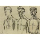 HUBBUCH, KARL Drei junge Soldaten. Bleistiftzeichnung auf Maschinenbütten, 1931. Datiert und mit dem