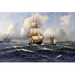 JENSEN, ALFRED Randers 1859 - 1935 Hamburg Segelschiff vor der Küste. Öl/Lwd., signiert. 55x80,